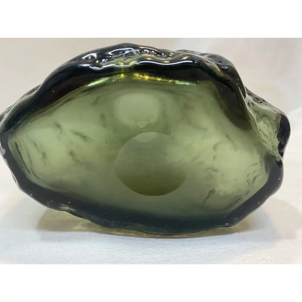Free Form Minimalist Smoky Gray-Green Glass Vase Heavy Clear Bottom
